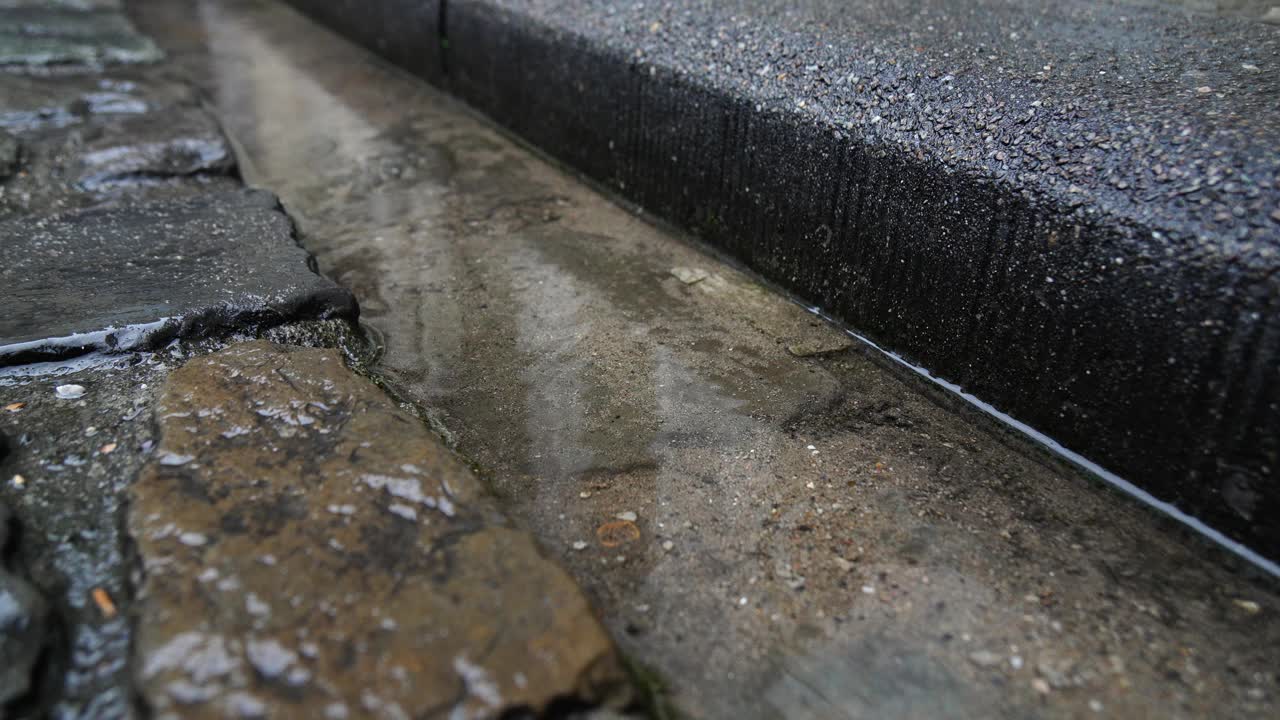 雨水流入排水沟。视频素材