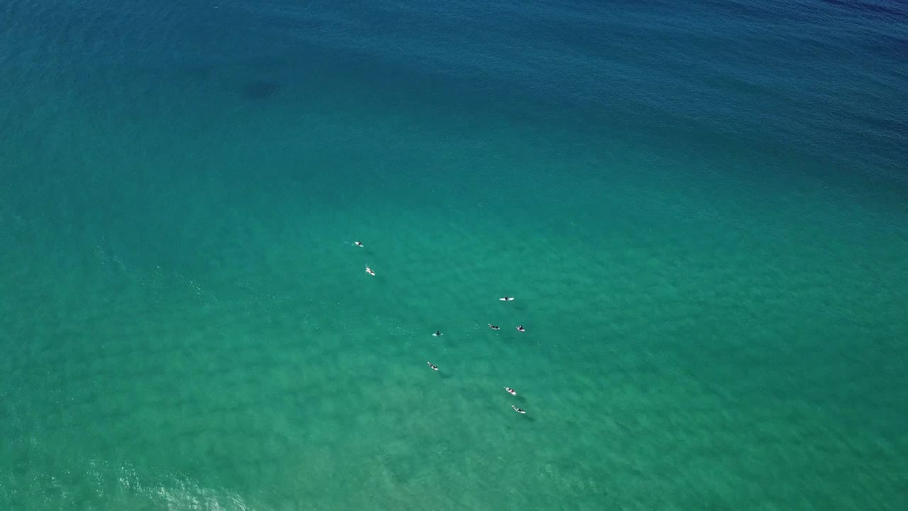 一群冲浪者在黄金海岸的大浪上划桨。概念美与和平在运动中在野性的自然视频素材