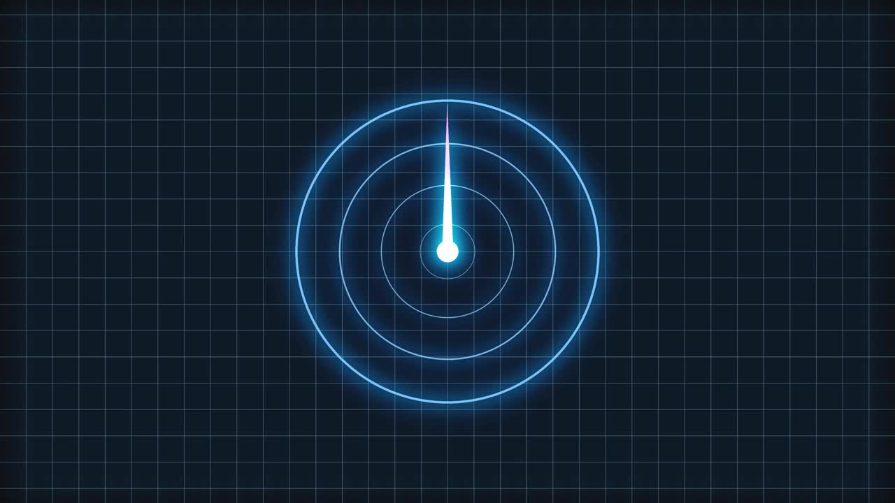 技术Hud雷达屏幕动画。信号传输声纳雷达- 4K库存视频。视频下载