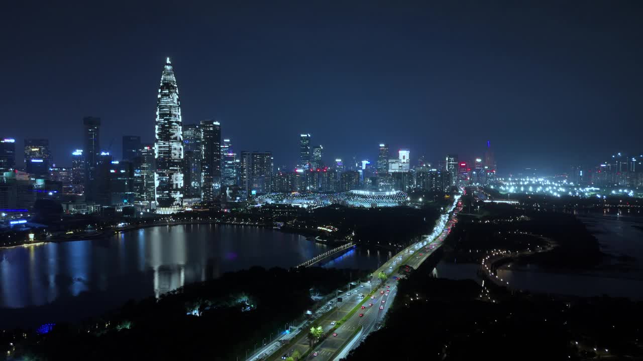 深圳智慧城市夜景鸟瞰图视频素材