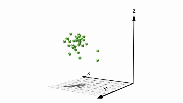 无尽的旋转循环与抽象的统计科学图形与云绿色发光的球孤立在白色的背景视频下载