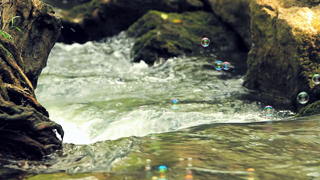 河溪流水上的汤泡视频素材