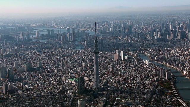 从直升机上鸟瞰东京天空树视频素材