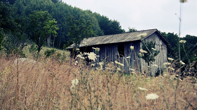 旧木棚在乡村，建立拍摄，古董视频素材