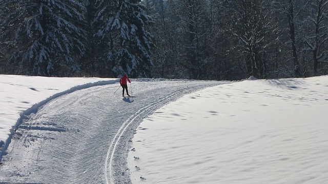 女人的越野滑雪视频素材