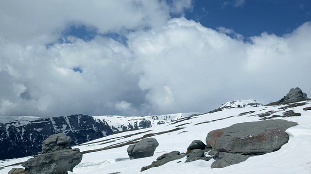 在雪山顶上，蓝天时光流逝视频素材