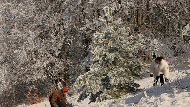 在大自然中玩雪球游戏视频素材