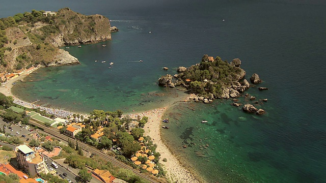 西西里的海洋;陶尔米纳海滩“Isola Bella”视频素材