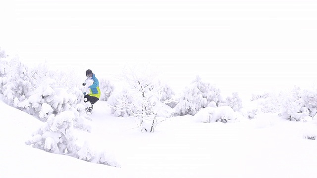 慢动作:滑板滑雪粉视频素材