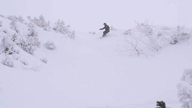 慢动作:在新雪上滑雪视频素材