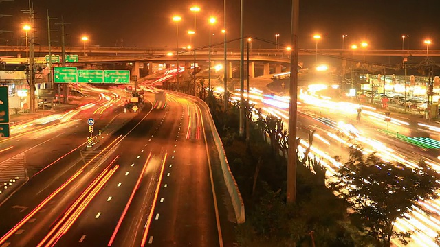 公路交通多车道行驶，时间在夜间流逝视频素材