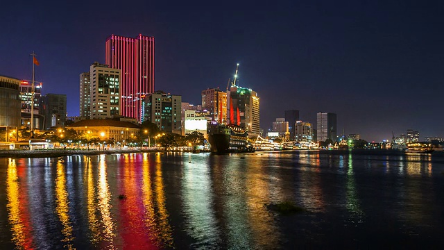 胡志明市河夜天际线-时光流逝视频素材