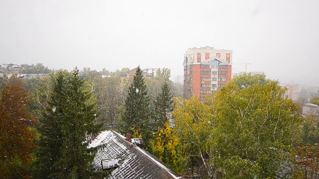 第一场雪落在城市，冬天的景象视频下载