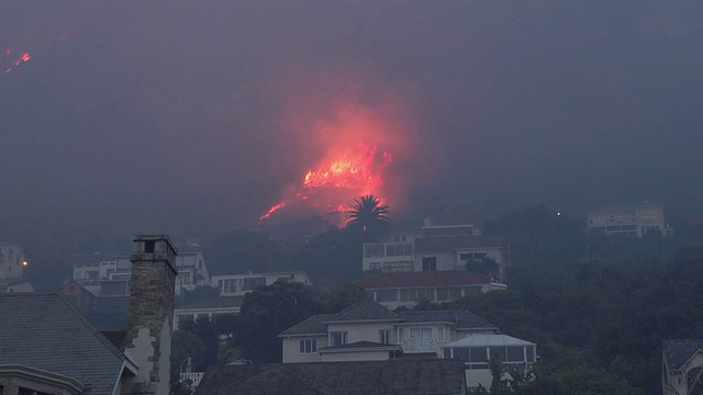 开普敦——2015年3月:南非桌山山坡上猛烈的丛林大火视频素材