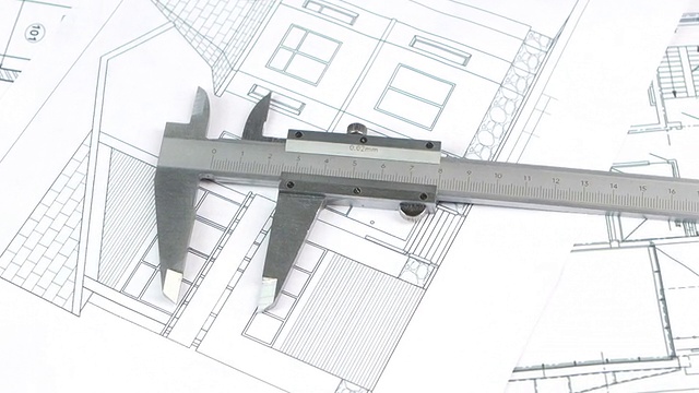 卡尺在建筑平面，方案，旋转视频素材