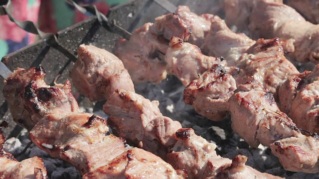 烹饪烤肉串视频素材