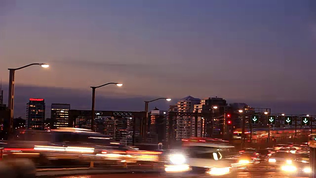 汽车上下班，交通拥挤，城市，街道，夜晚，交通高峰时间，时光流逝视频素材