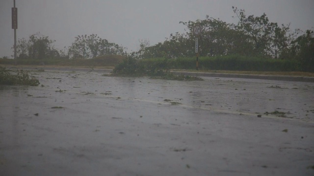 台风1号的雨和碎片缓慢移动视频素材