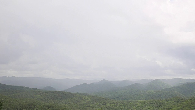 晨雾密布的热带雨林，云雾缭绕的山林雨景视频素材