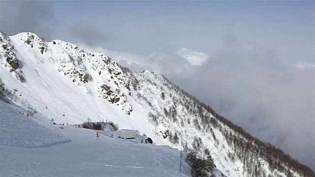 全景山峰的高加索山脉在罗莎库托高山滑雪胜地视频素材