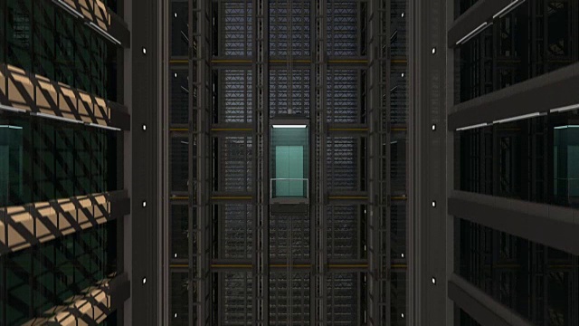 3 d渲染。商务中心的一个开放式电梯井视频素材