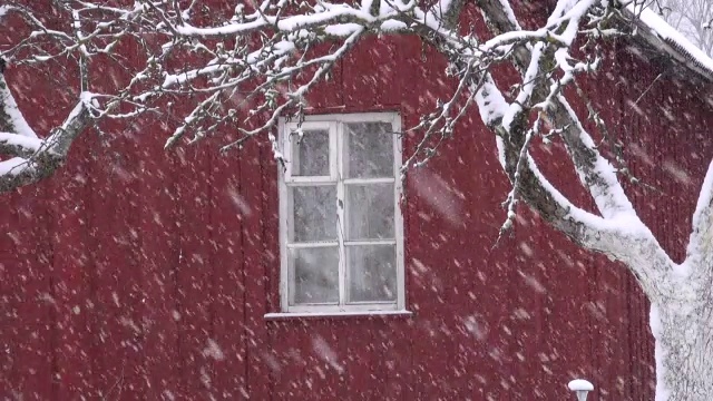 冬天的雪飘在农家窗户附近视频素材