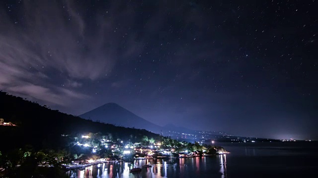 阿米德海滩和阿贡山夜晚时光流逝，巴厘岛视频下载