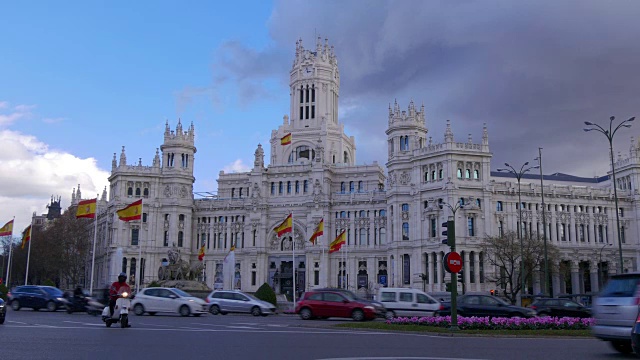 马德里夜光广场 de la cibeles 喷泉 4k 西班牙视频素材