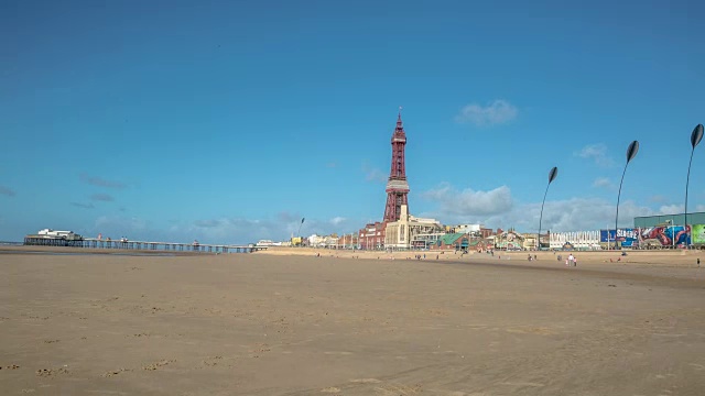 Blackpool Beach和Tower Timelapse视频素材