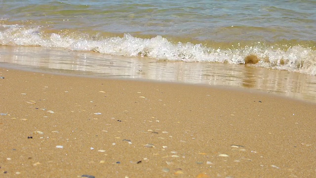 在一个阳光明媚的夏日，海浪拍打着海滩视频下载