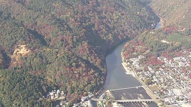 空中，岚山和佐野地区，京都，在树叶季节视频素材