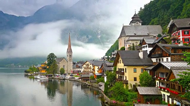 哈尔斯塔特的照片-美丽的阿尔卑斯山。奥地利视频素材