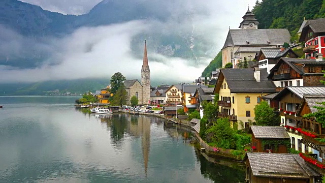 哈尔斯塔特的照片-美丽的阿尔卑斯山。奥地利视频素材