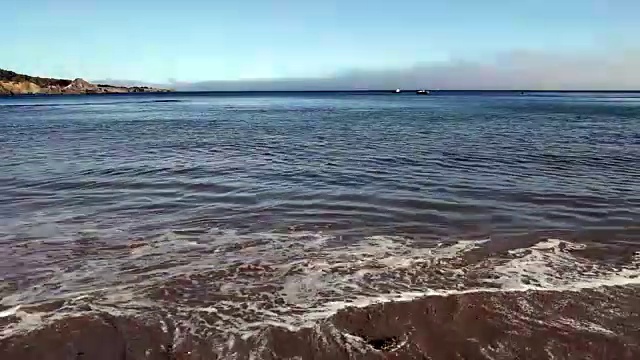 沙滩上的海浪和海浪中的海藻视频素材