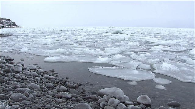 冬季海冰向海岸扩张，鄂霍次克海，知床，北海道视频素材