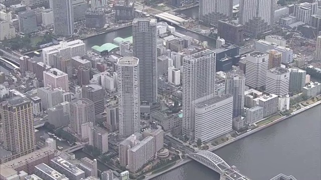 空中，东京Kachidoki地区的城镇景观视频素材