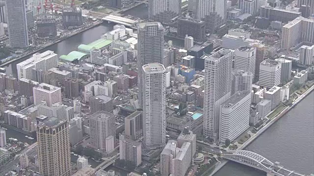 空中，东京Kachidoki地区的城镇景观视频素材