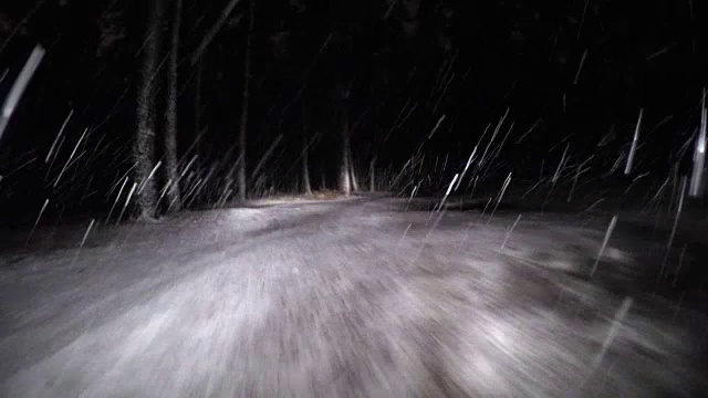 开始在夜晚的雪地上穿过冬天的森林视频素材