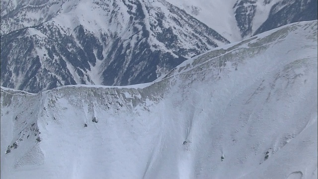 缩小镜头，翻拍雪山山脉的山脊视频素材