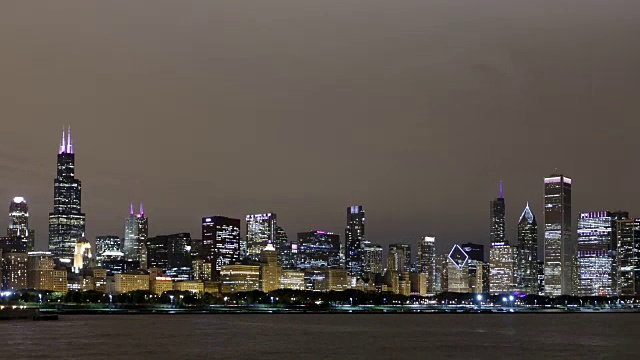 时光流逝，芝加哥天际线之夜视频素材