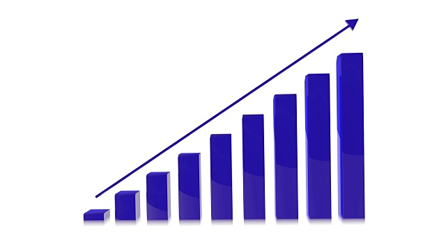 4k三维增长商业条形图动画，蓝色视频下载