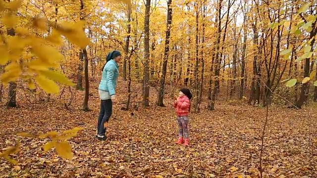 妈妈和她的孩子在森林里视频素材