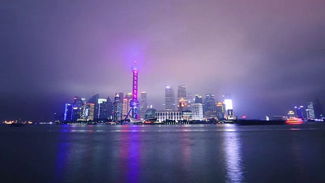 美丽的上海浦东夜景。时间流逝视频素材