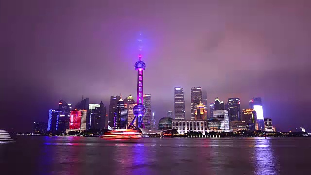 美丽的上海浦东夜景。时间流逝视频素材