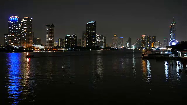 曼谷的夜景和河流的时间流逝视频素材