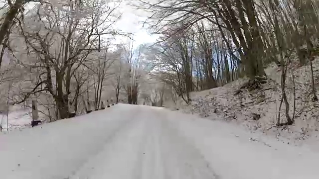 在冬天的森林中蜿蜒的道路，GoPro视频素材