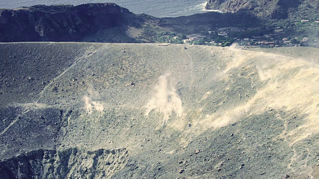 从火山口冒出的烟雾和蒸汽:意大利，西西里岛，埃奥利群岛视频素材