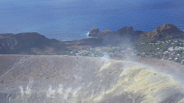 火山，埃奥利岛在西西里，意大利:火山口，蒸汽，地质，岩石视频素材