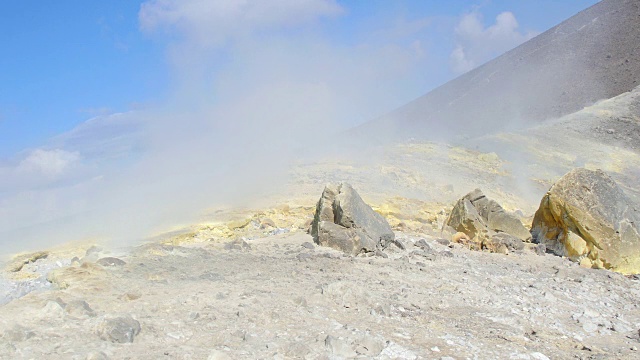 从火山口冒出的烟雾和蒸汽:意大利，西西里岛，埃奥利群岛视频素材