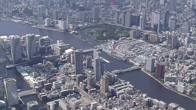 空中，筑地鱼市和计划搬迁地点，东京视频素材